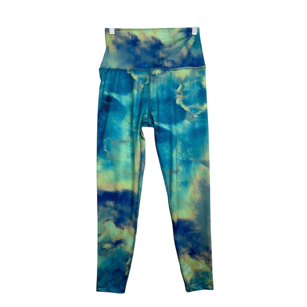 Beyond Yoga Leggings High Waisted Watercolor Blue Green Print Size M